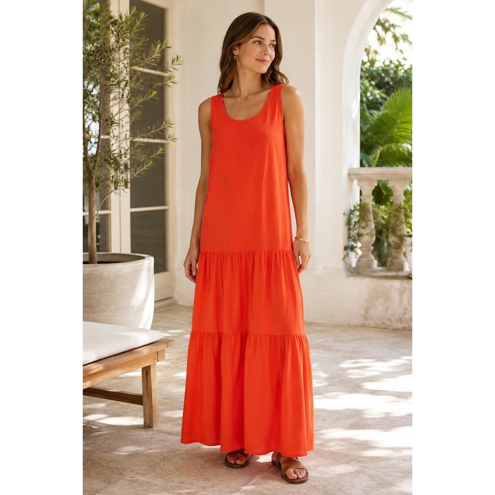 Elizabeth and James‎ Orange Tiered Sleeveless Maxi Dress XL 400620674108